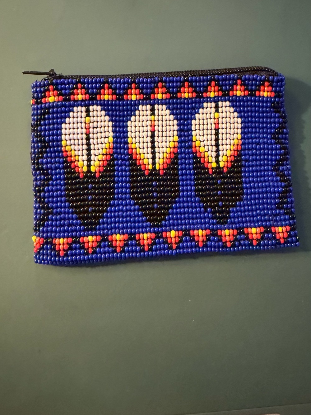 Handbeaded Blue Tribal Zip Wallet - Picture 2 of 8